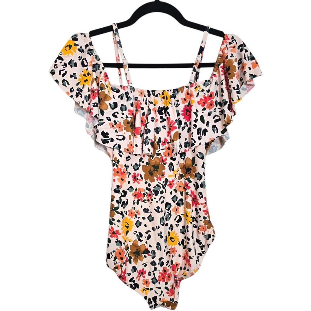 Sea Angel Sz M Floral Animal Print Flutter Slv One Piece Swim Suit Beach Resort